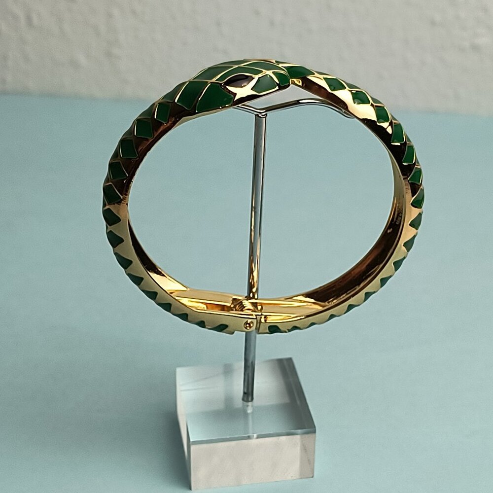 Serpenti Snake Enamel Hinged Cuff Bracelet Cut Diamond Emerald Green Gol… - Picture 2 of 7